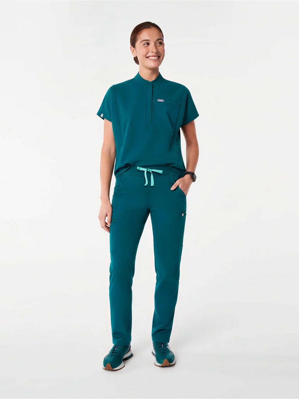 Figs Women's Scrub Top and Skinny Scrub Pants in Caribbean Blue